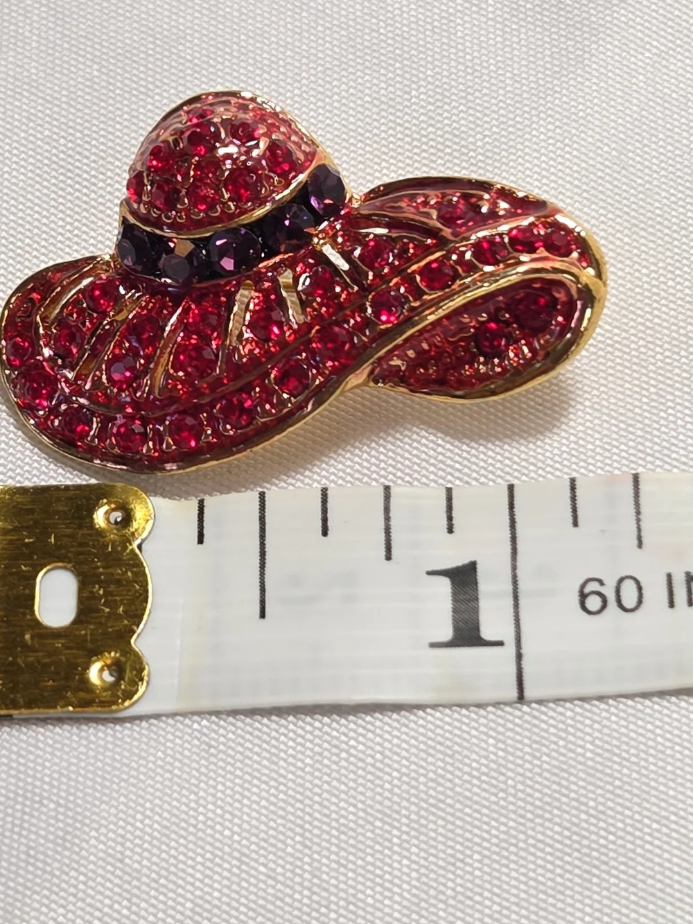 Vintage Red Hat Society Brooch Pin Red Glitter Enamel Red & Black Rhinestones